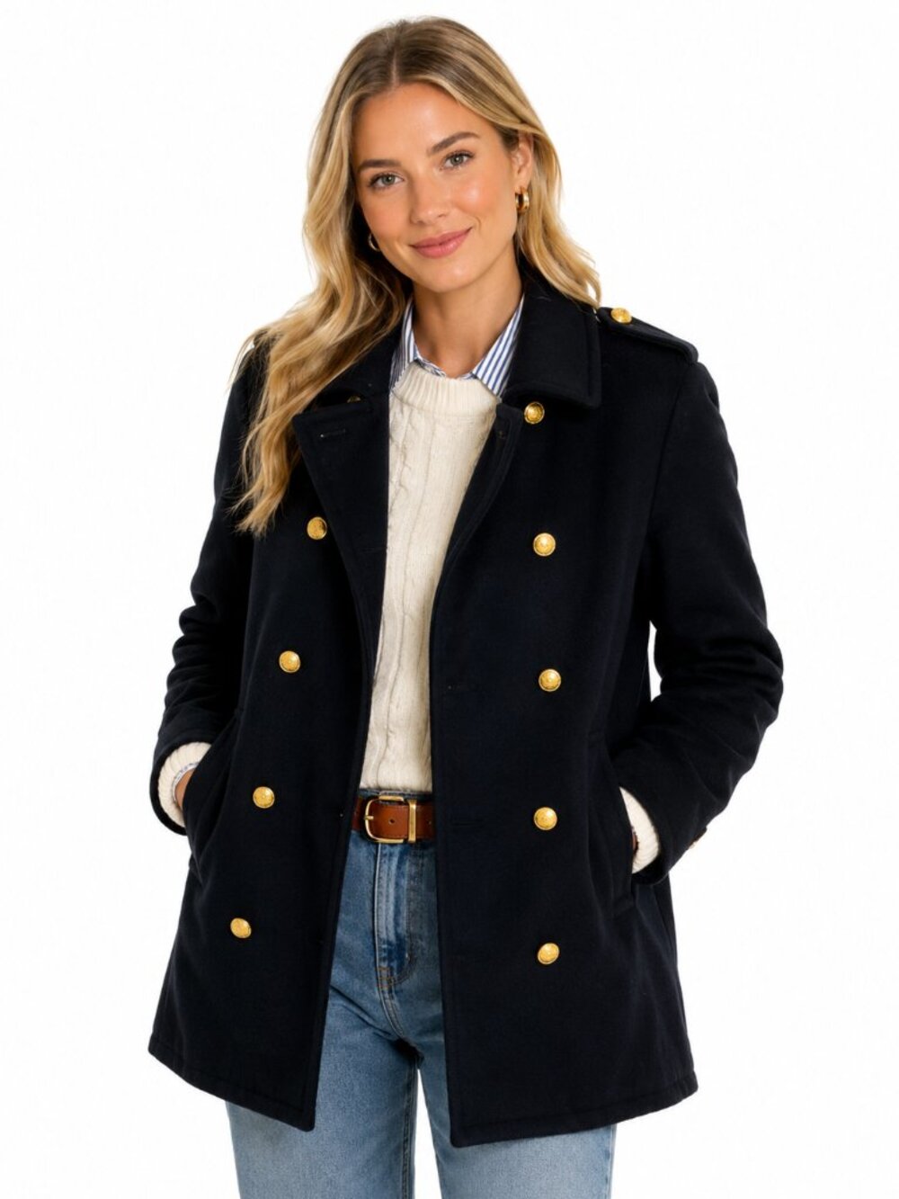 Skirtin Around Wool Peacoat 6 Double Breasted Gold Button Military Silk Black